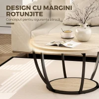HOMCOM Măsuță de Cafea Rotundă cu 2 Rafturi, Picioare Metalice, Blat Gros, 80x80x43,8 cm, Finisaj Lemn Natur(m-4)