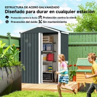 Outsunny Cobertizo de Jardín Exterior 1,1 m² 136x87x176 cm con Puerta Corredera Techo Inclinado y Guantes Gris Oscuro(m-4)