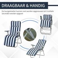 Outsunny Tuinstoel 2x Inklapbaar 60x75x104cm, Verstelbare Rugleuning, 5 Standen, Blauw Wit(m-6)