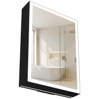 HOMCOM Dulap de Baie cu Oglindă și LED, 3 Culori, 50x70 cm, Soft-Close, Priză, Rafturi Reglabile, Negru(m-11)