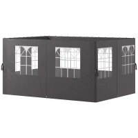 Outsunny Paviljoenzijwanden, 4 zijpaneeldelen voor tuinpaviljoen, met rits, 3 x 4 m paviljoen, Donkergrijs(m-10)