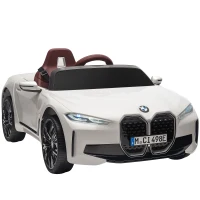 HOMCOM Carro Elétrico para Crianças BMW i4 12V com Controlo Remoto Música MP3 Ecrã Luzes e Cinto de Segurança 115x67x45 cm Branco(m-1)