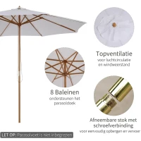 Outsunny Zonnescherm houten parasol tuinscherm balkonparasol 3 x 2,5 m wit marktparasol(m-4)