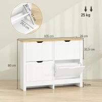HOMCOM Meuble à chaussures 16 paires, armoire à chaussures étroite avec 4 tiroirs rabattables et étagères réglables(m-3)
