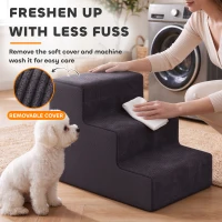 PawHut Dog Steps, 3-Step Dog Stairs for Bed and Sofa, Pet Stairs with Carry Handle, Washable Cover(m-7)