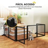 PawHut Barrera de Seguridad para Perros Plegable de Madera para Escaleras y Puertas con Soporte de Pie 432x36x70 cm Negro(m-7)