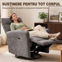 HOMCOM Fotoliu relax electric 155° cu suport pentru picioare, tapițat, rotire 270°, balansoar, șenilă, gri(m-7)