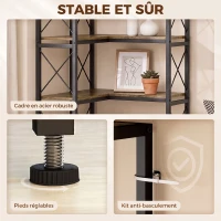 HOMCOM Bibliothèque d'angle à 6 niveaux, meuble de rangement en métal pour salon, chambre, bureau, 60x60x200cm, brun rustique(m-6)