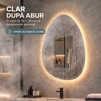 HOMCOM Oglindă de baie cu LED, 3 culori, 50x70 cm, neregulată, Bluetooth, anti-aburire, touch(m-6)