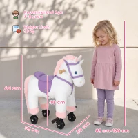 AIYAPLAY Unicorn Rocking Horse, Plush Ride On Horse with Hoof and Neighing, Rolling Wheels and Pedal for 3-8 Y, Up to 50kg, White(m-3)