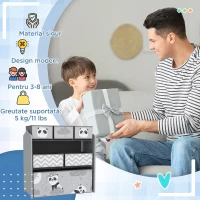 ZONEKIZ Raft pentru Jucării pentru Copii cu 6 Recipiente Detasabile din Material Textil, 63x30x66cm, Gri(m-7)