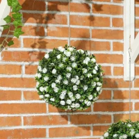 HOMCOM Set of 2 Decorative Artificial Plants, UV-protected Artificial Plant Topiary Rose Balls, Fake Plants for Home Indoor outdoor Decor, 28cm, White(m-8)