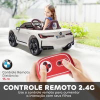 HOMCOM Carro Elétrico para Crianças BMW i4 12V com Controlo Remoto Música MP3 Ecrã Luzes e Cinto de Segurança 115x67x45 cm Branco(m-5)