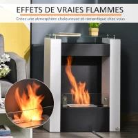 HOMCOM Cheminée bioéthanol brûleur 0,9 L avec plateau de rangement en verre trempé 60 x 20 x 79 cm Acier Noir et Blanc(m-5)