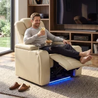 HOMCOM Cadeirão Relax Reclinável Elétrico com Aquecimento Lombar, Massagem por Vibração, Luz LED, Apoio para os Pés, USB e USB-C, Branco Creme(m-16)