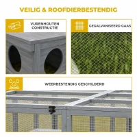 PawHut Konijnenhok met ren van hout en openklapbaar dak deuren schuilhuisje voor 2-4 dwergkonijnen 180,4 x 150 x 48 cm grijs(m-6)