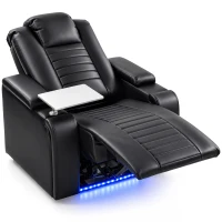 HOMCOM Electric Recliner Armchair w/ Type C+USB, LED Light, PU Leather Cinema Recliner Chair w/ Storage, Tray Table, Black(m-1)