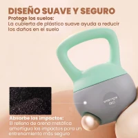 SPORTNOW Pesa Rusa 8 kg Kettlebell Relleno de Arena Metálica Mango Antideslizante para Casa 19x19x28 cm Verde y Gris(m-5)