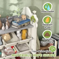 AIYAPLAY Raft pentru jucării cu 4 niveluri, 9 recipiente și cârlig lateral, din HDPE, 77x42x94 cm, alb crem(m-6)