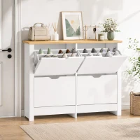 HOMCOM Meuble à chaussures 16 paires, armoire à chaussures étroite avec 4 tiroirs rabattables et étagères réglables(m-10)