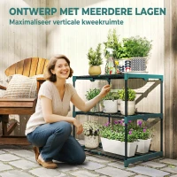 Outsunny 3-laags plantenstandaard, 72 cm hoog bloemensrek voor binnen en buiten, plantenrek van staal Donkergroen(m-4)