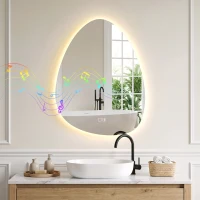 HOMCOM Oglindă de baie cu LED, 3 culori, 50x70 cm, neregulată, Bluetooth, anti-aburire, touch(m-2)