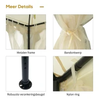 Outsunny tuinpaviljoen gazebo tuintent partytent met 4 x zijwand weerbestendig metaal + polyester crème wit 3 x 3 x 2.6 m(m-6)