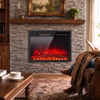 HOMCOM Electric Fireplace Insert, Recessed Electric Fire with Adjustable Flame Effect, Timer, Remote, 750W/1500W, Black(m-2)