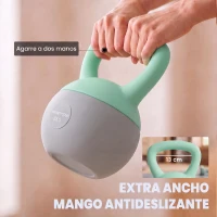 SPORTNOW Pesa Rusa 8 kg Kettlebell Relleno de Arena Metálica Mango Antideslizante para Casa 19x19x28 cm Verde y Gris(m-6)