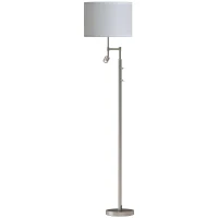 HOMCOM Modern Floor Lamp with Built-In Reading Light, Standing Lamp with Independent Switch, Satin Nickel(m-1)