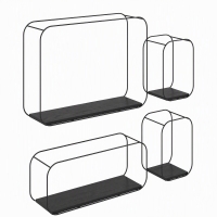 HOMCOM Lot de 4 étagères murales industrielles, étagères flottantes géométriques en métal, pour salon, chambre et bureau, noir
