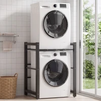 HOMCOM Suport suprapunere mașină de spălat și uscător, oțel, 300 kg, 75x62x97-105 cm, negru(m-2)