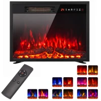 HOMCOM Electric Fireplace Insert, Recessed Electric Fire with Adjustable Flame Effect, Timer, Remote, 750W/1500W, Black(m-15)