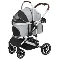 PawHut 3-in-1 Opvouwbare Hondenbuggy voor Honden & Katten tot 10 kg met Kussen en Bekerhouder - Lichtgrijs(m-10)