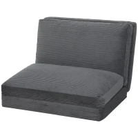HOMCOM Pat fotoliu pliabil 99 cm, fotoliu de podea căptușit din catifea cu caneluri, husă detașabilă lavabilă, gri(m-9)