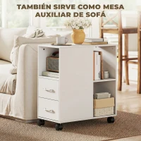 HOMCOM Mueble para Impresora con Ruedas 2 Cajones Estante Ajustable 3 Compartimentos Abiertos para Documentos Tamaño A4 Blanco(m-7)