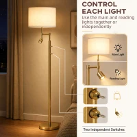 HOMCOM Modern Floor Lamp with Built-In Reading Light, Standing Lamp with Independent Switch, Copper(m-5)