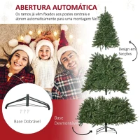 HOMCOM Árvore de Natal Artificial 210 cm com 700 LED Branco Quente, 2154 Pontas e Base Metálica Dobrável - Verde(m-7)