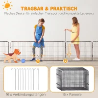 PawHut Welpenlaufstall 16-TLG Welpenauslauf mit 16 Gitterplatten Tür flexibel Schutzplane 60cm hoch Welpengitter Laufstall für Haustiere Hund Katze Welpe Laufgitter für drinnen und draußen(m-6)