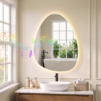 HOMCOM Oglindă de baie cu LED, 3 culori, 50x70 cm, neregulată, Bluetooth, anti-aburire, touch(m-10)