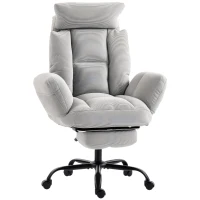 HOMCOM Executive Office Chair Height Adjustable Desk Chair Reclining Flip-up Armrest Footrest, Light Grey(m-1)