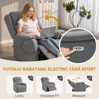 HOMCOM Fotoliu Relax Electric Reclinabil cu Port USB, Gri Închis(m-4)