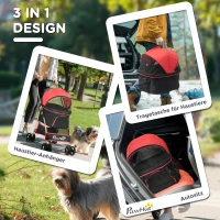 PawHut 2-in-1 Hondenbuggy en Hondentrolley, Opvouwbaar, 1 Mand, 1 Tas, 82 cm x 49,5 cm x 98 cm, Rood(m-5)