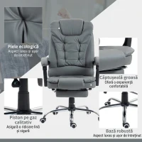 HOMCOM Scaun de birou ergonomic rabatabil la 145° cu suport pentru picioare extensibil din piele ecologică, gri(m-7)
