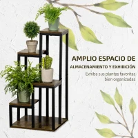 Outsunny Soporte para Plantas de Madera de 4 Niveles con Base Soporte para Macetas para Interior y Exterior 40x40x81 cm Marrón(m-4)