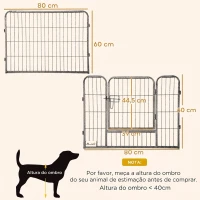 PawHut Parque para Cães com 16 Painéis e 2 Portas, Recinto em Aço para Interior e Exterior 80x60 cm Cinzento(m-3)