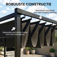 Outsunny Pergola 3,87 x 2,97 m terrasoverkapping met schuifdak, 2 privacypanelen, UV 50+ donkergrijs(m-6)