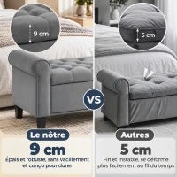 HOMCOM Banc de rangement bout de lit avec accoudoirs, tissu effet velours rembourré et capitonné, 126 x 48,5 x 57 cm, gris(m-6)