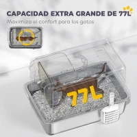 PawHut Arenero para Gatos de Acero Inoxidable Grande con Tapa Cerrado con Pala Escalón Arena Fácil de Limpiar Antiolor Gris(m-7)