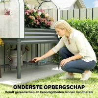 Outsunny Verhoogd plantenbed met kasopzetstuk van metaal, plantenbak met kas en opbergrek, verhoogd 120 x 55 x 140cm(m-7)